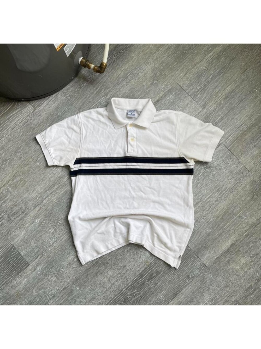 White / Navy Blue Vintage Early 2000’s Old Navy Preppy Striped Polo Shirt